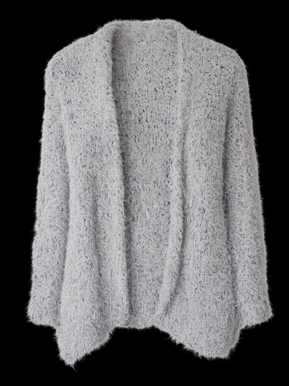 Kensie XL Eyelash Fuzzy Open Front Cardigan Gray Black Soft Cozy Plush Sweater